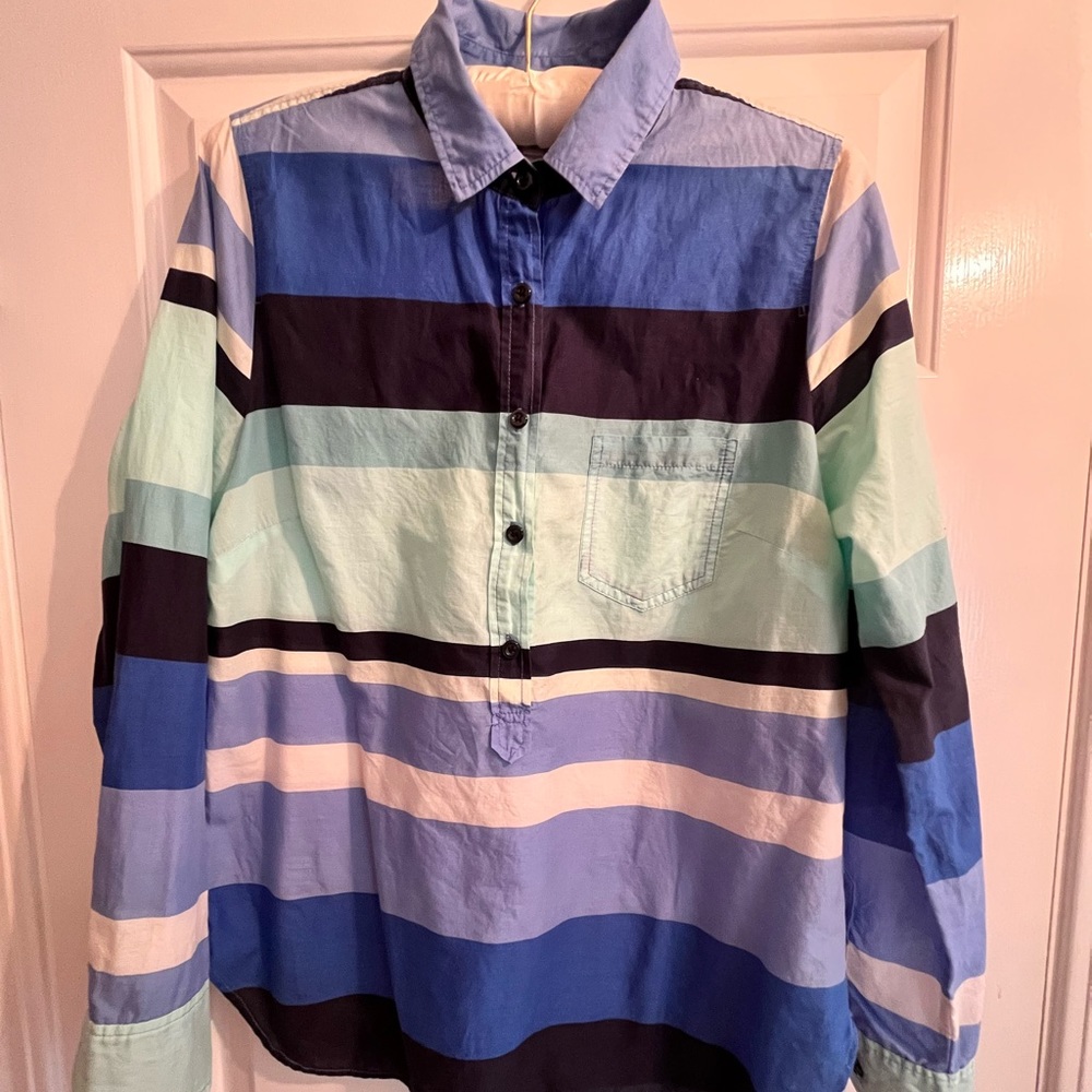 J. Crew half button up striped shirt, size medium.